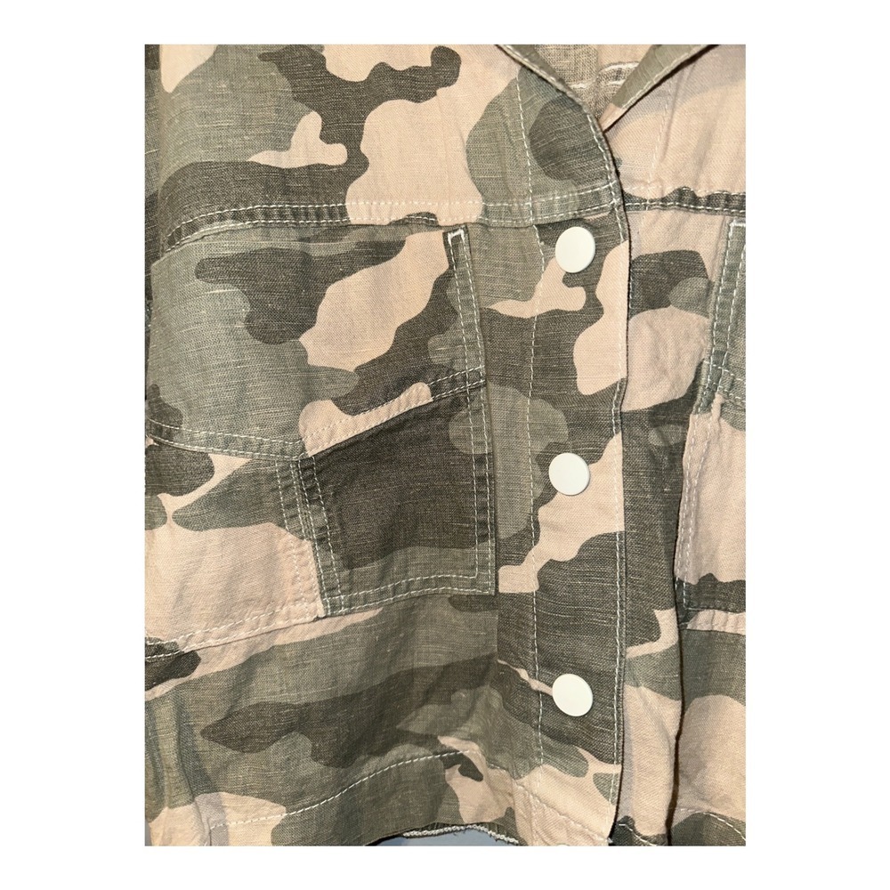 Zara Green Camo‎ Linen Blend Cropped Jacket, Womens Medium - Picture 4 of 8